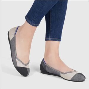 Rothy's The Flat Capstone Toe Buffalo Plaid Grey, White, Black, Colorblock.